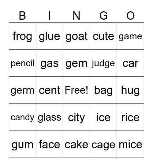 C and G Bingo Card