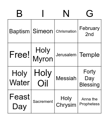 40 Day Blessing/Sacraments Bingo Card