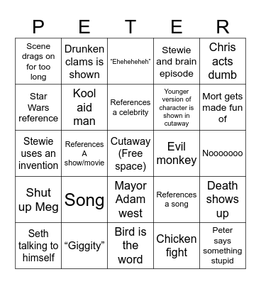 Family guy Bingo Card