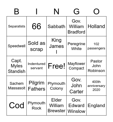 Mayflower Bingo 5 Bingo Card