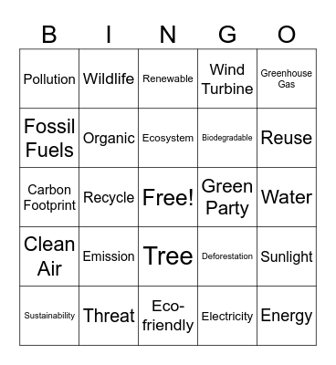 Environment Bingo Card