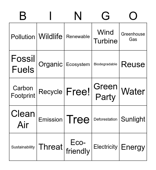 Environment Bingo Card