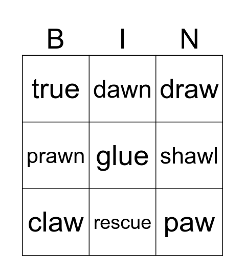 Phonics Bingo Card