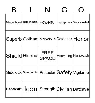 Superhero Bingo Card