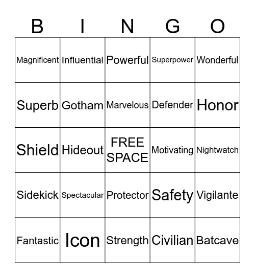 Superhero Bingo Card