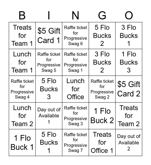 Prizes Bingo Card