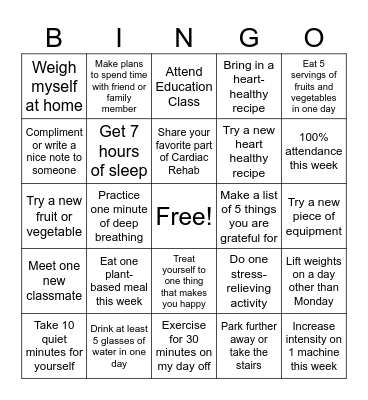 Cardiac Rehab Week Bingo Card