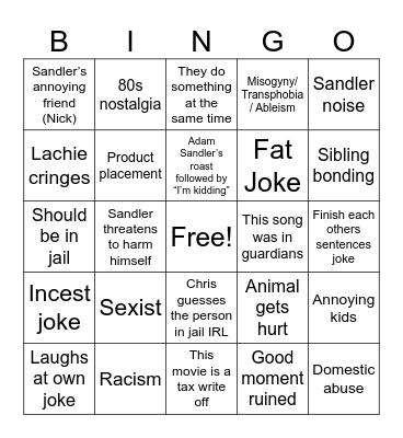 Sandler with a frog in their mouth Bingo Card