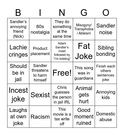 Sandler with a frog in their mouth Bingo Card