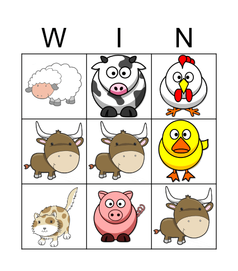 Farm Animals Bingo Card