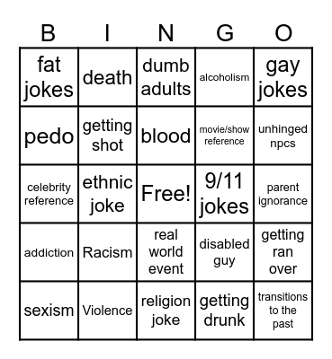 Family guy bingo Card