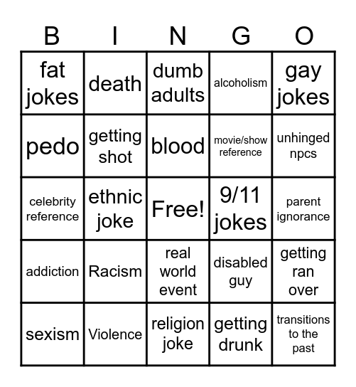 Family guy bingo Card