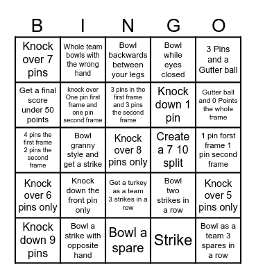 Bowling Bingo Card