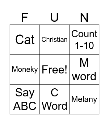 Fun Day in Ms. Davis Room Bingo Card