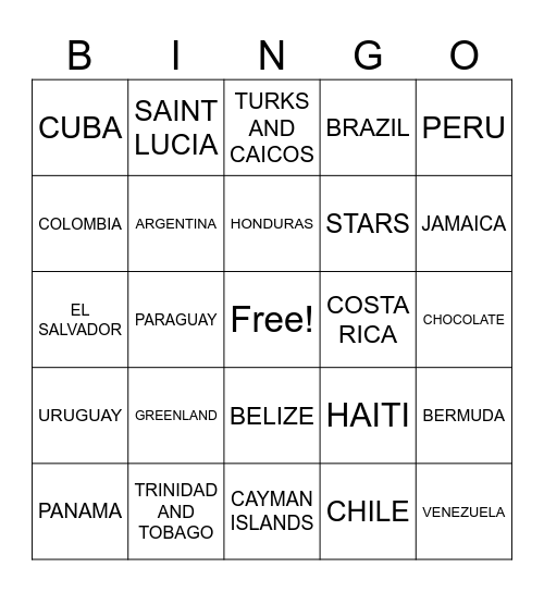THE AMERICAS Bingo Card