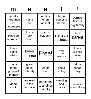 Meet Up! Bingo Card