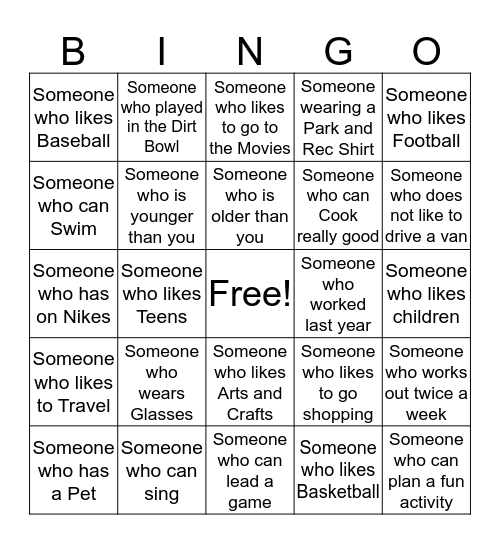 Community Center Staff Fun Bingo  Bingo Card