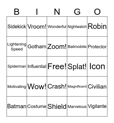 Superhero Bingo Card