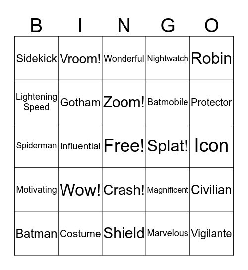 Superhero Bingo Card