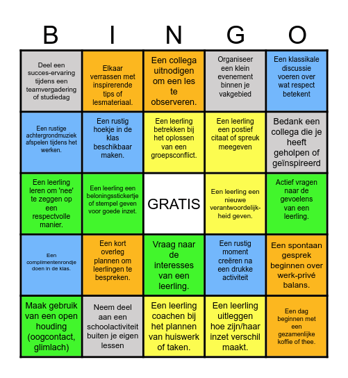 Pedagogisch Klimaat Bingo Card