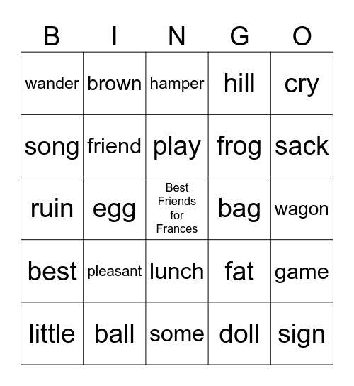 Best Friends for Frances by Russell Hoban Bingo Card