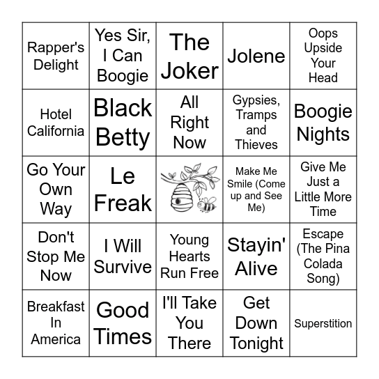 70's Bingo Card