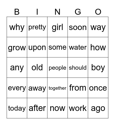 Wonders U3 High-Frequency Words Bingo Card