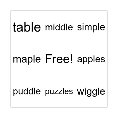Consonant + le Bingo Card
