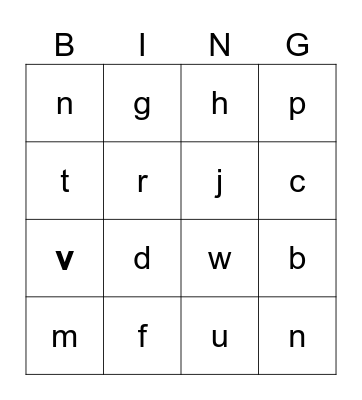 Letters Bingo Card