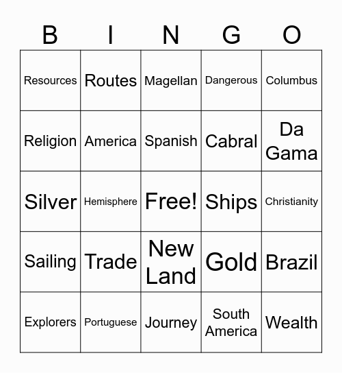 Explorers Bingo Card