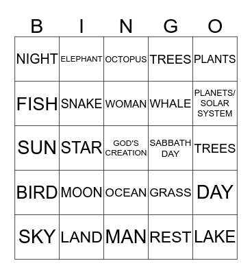 GOD'S CREATIONS Bingo Card