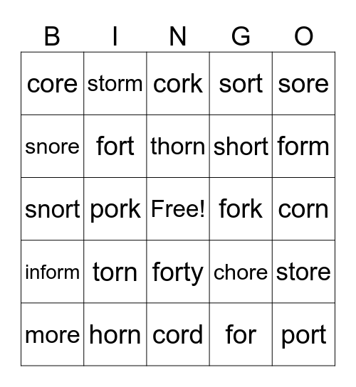 or/ ore Bingo Card