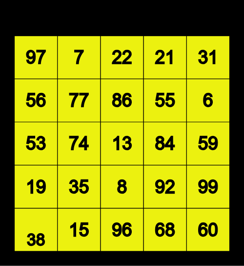 Number Bingo 1-101 Bingo Card