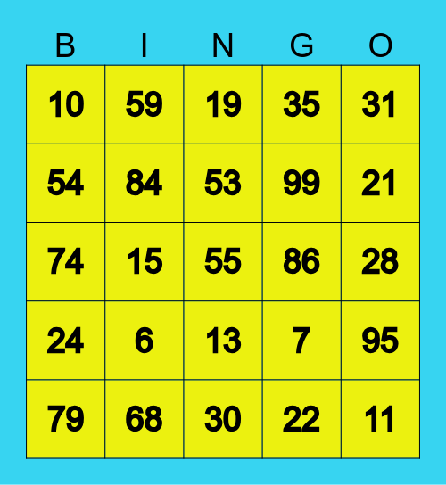 Number Bingo 1-103 Bingo Card
