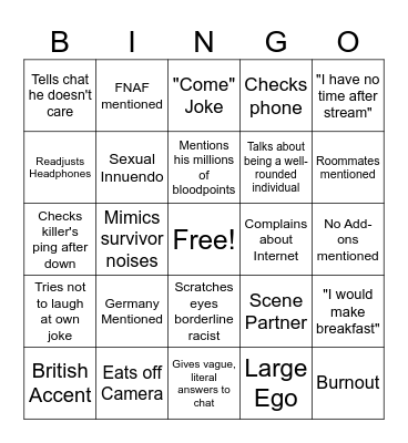 Twitch Stream! Bingo Card