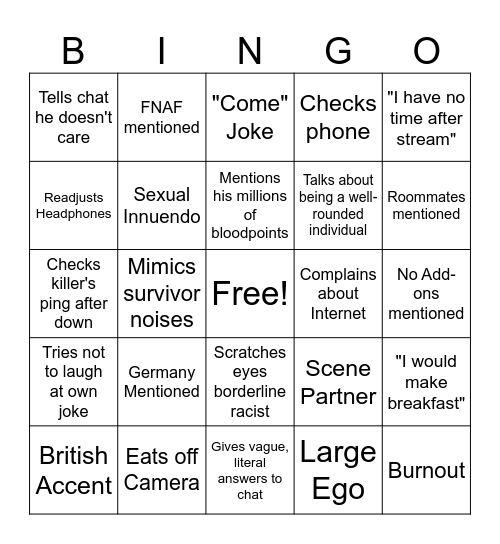 Twitch Stream! Bingo Card