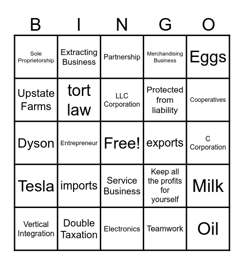 Business Industries and Ownership Bingo Card