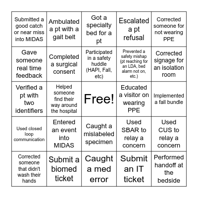 Quality & Safety Bingo! Bingo Card