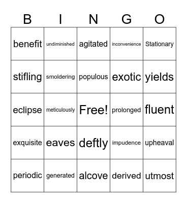 Vocab Words Bingo Card