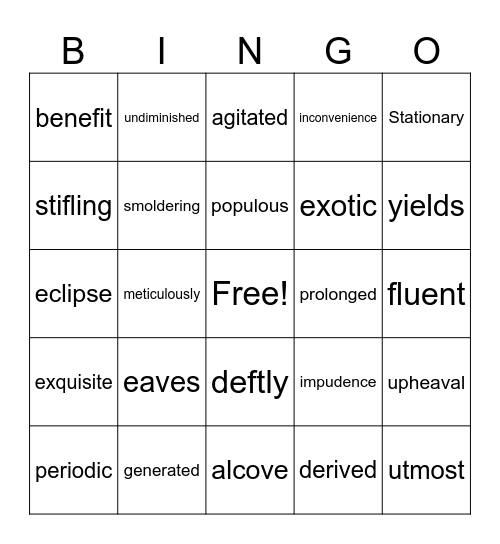 Vocab Words Bingo Card