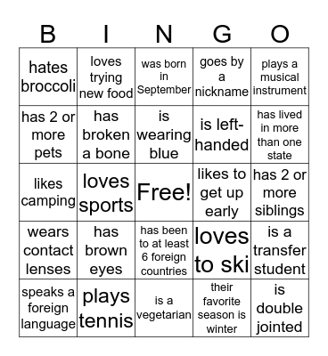 CG People Bingo Card