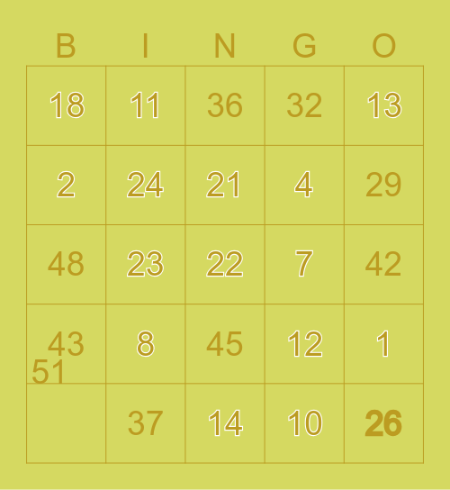1-52 Bingo Card