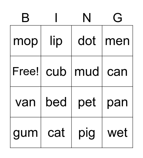 CVC Bingo Card