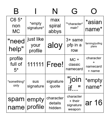 profile bingo Card
