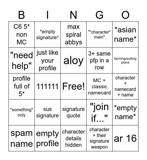 profile bingo Card