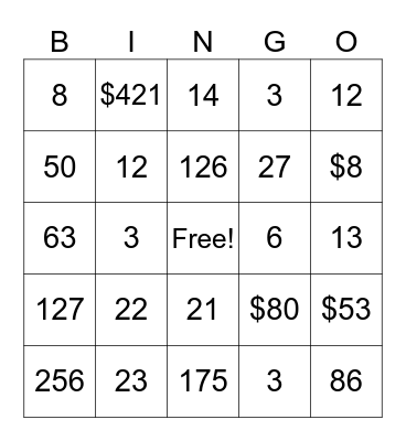 2 Step Division Bingo Card