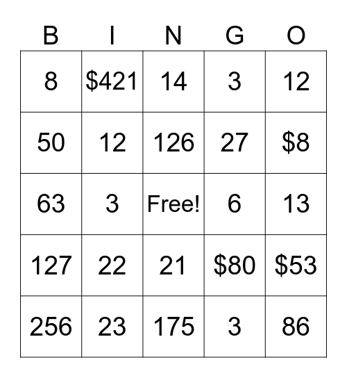 2 Step Division Bingo Card