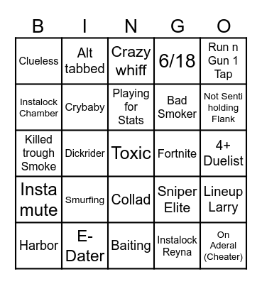 Valo Solo Q Bingo Card