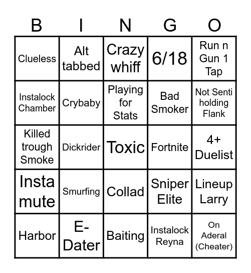 Valo Solo Q Bingo Card