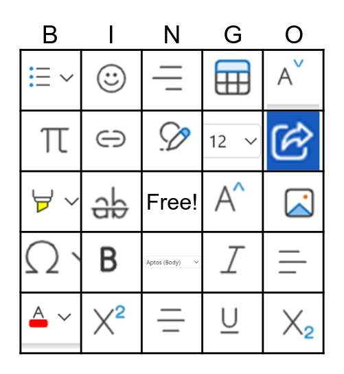 Word Tools Icons Bingo Card